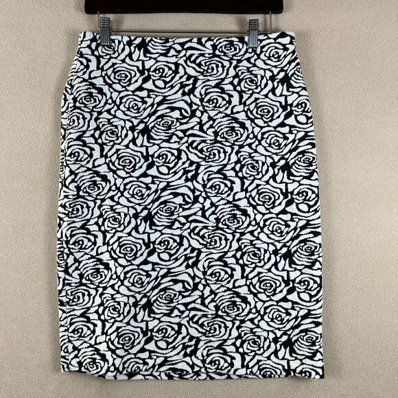 Philosophy Rep Women Pencil Skirt 8 Black White Floral Jacquard Timeless Career - Picture 1 of 6